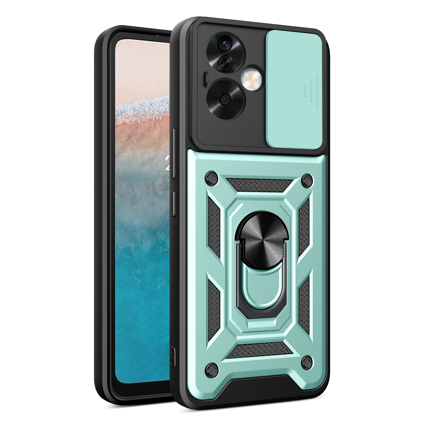 OPPO A79 5G Sliding Camera Cover Magnetic Ring Stand Shockproof TPU + PC Protective Phone Case
