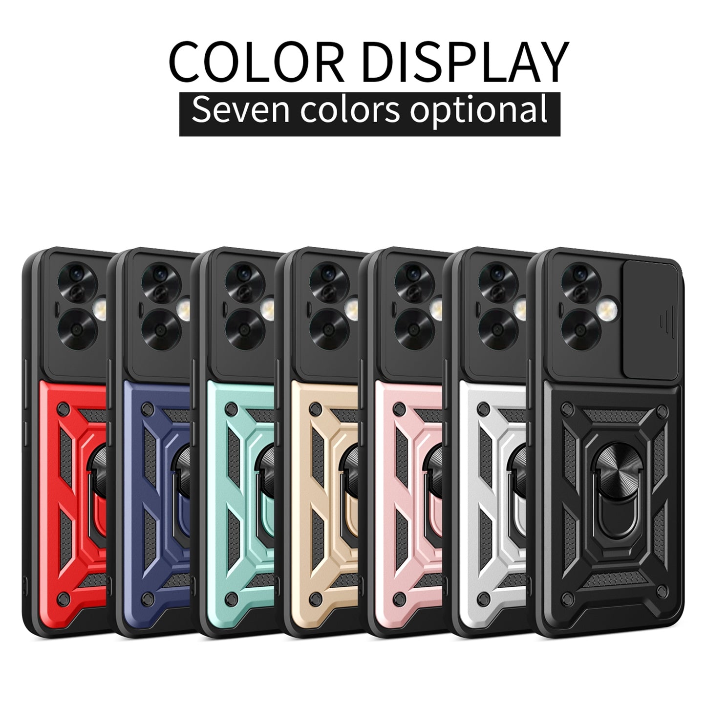 OPPO A79 5G Sliding Camera Cover Magnetic Ring Stand Shockproof TPU + PC Protective Phone Case