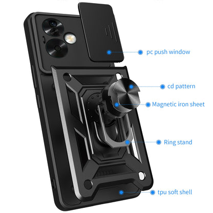 OPPO A79 5G Sliding Camera Cover Magnetic Ring Stand Shockproof TPU + PC Protective Phone Case
