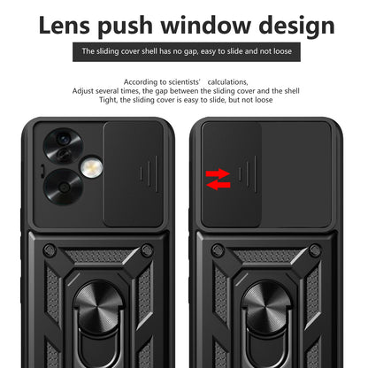 OPPO A79 5G Sliding Camera Cover Magnetic Ring Stand Shockproof TPU + PC Protective Phone Case