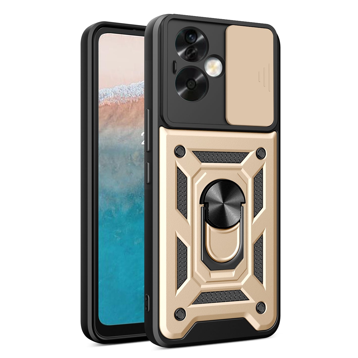 OPPO A79 5G Sliding Camera Cover Magnetic Ring Stand Shockproof TPU + PC Protective Phone Case
