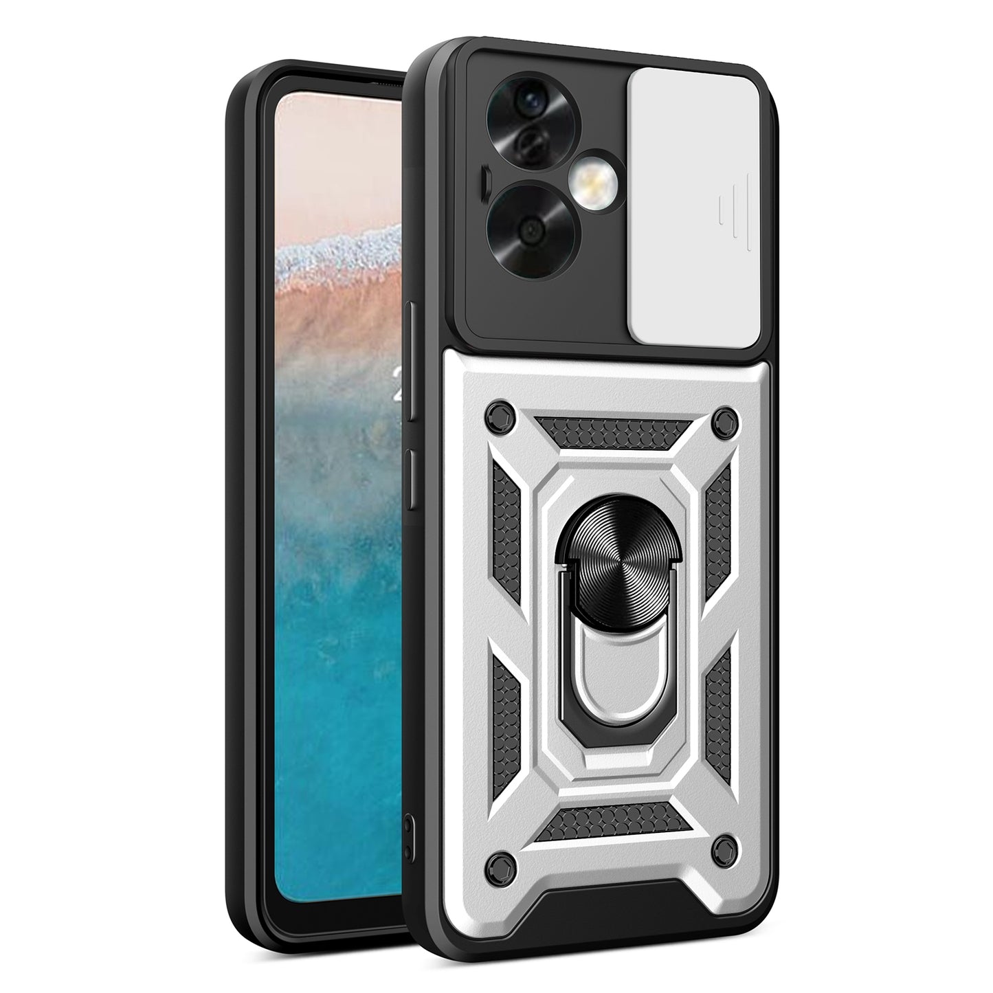 OPPO A79 5G Sliding Camera Cover Magnetic Ring Stand Shockproof TPU + PC Protective Phone Case