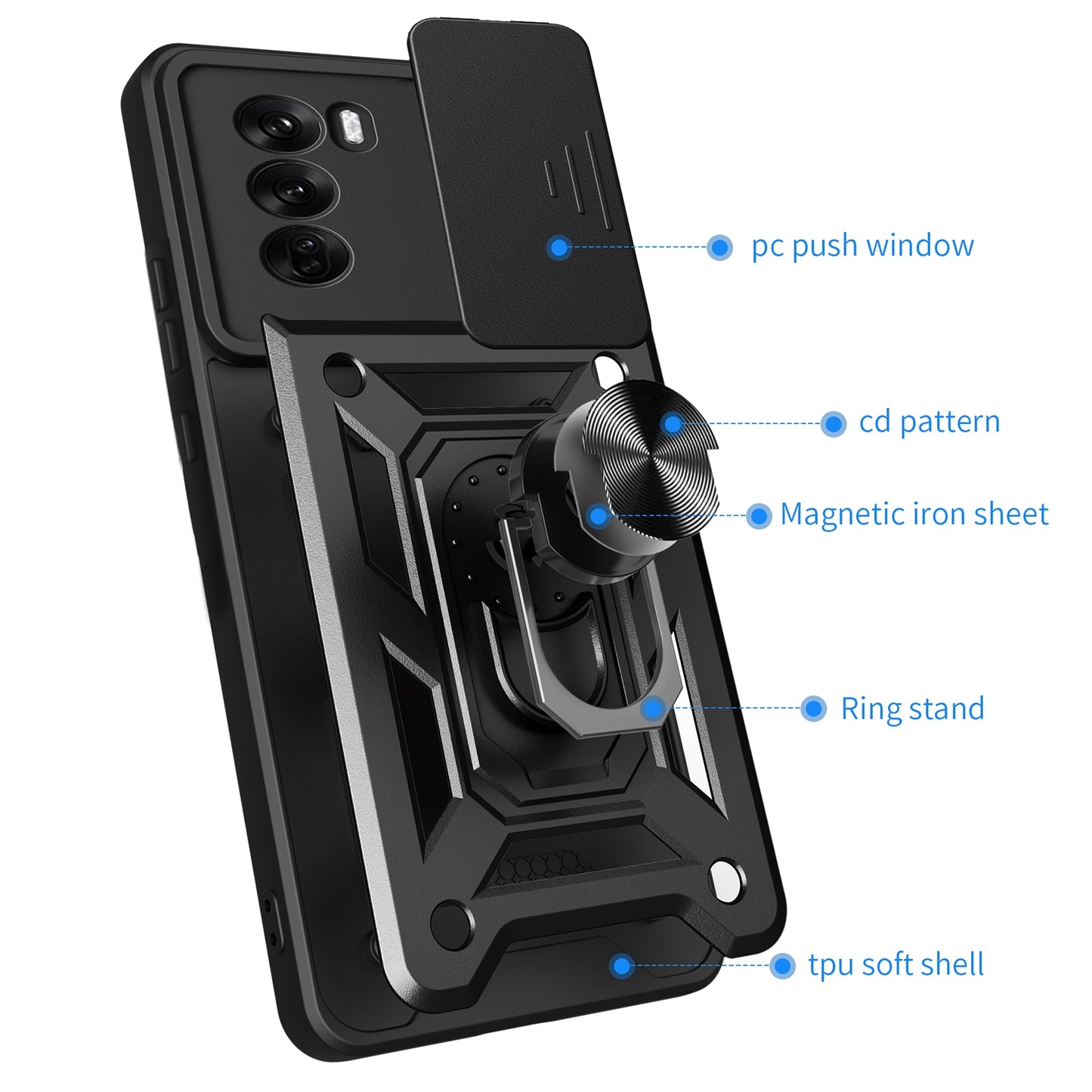 OPPO Reno12 Pro 5G Sliding Camera Cover Magnetic Ring Stand Shockproof TPU + PC Protective Phone Case