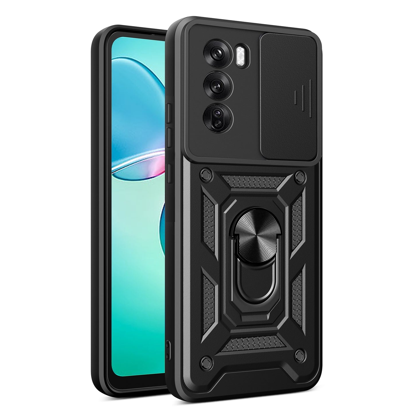 OPPO Reno12 Pro 5G Sliding Camera Cover Magnetic Ring Stand Shockproof TPU + PC Protective Phone Case