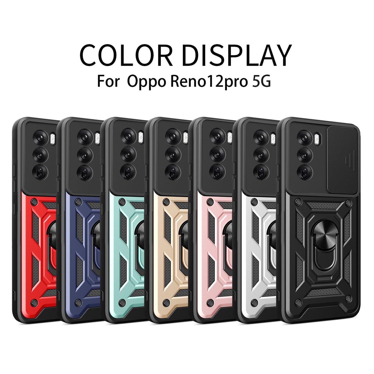 OPPO Reno12 Pro 5G Sliding Camera Cover Magnetic Ring Stand Shockproof TPU + PC Protective Phone Case