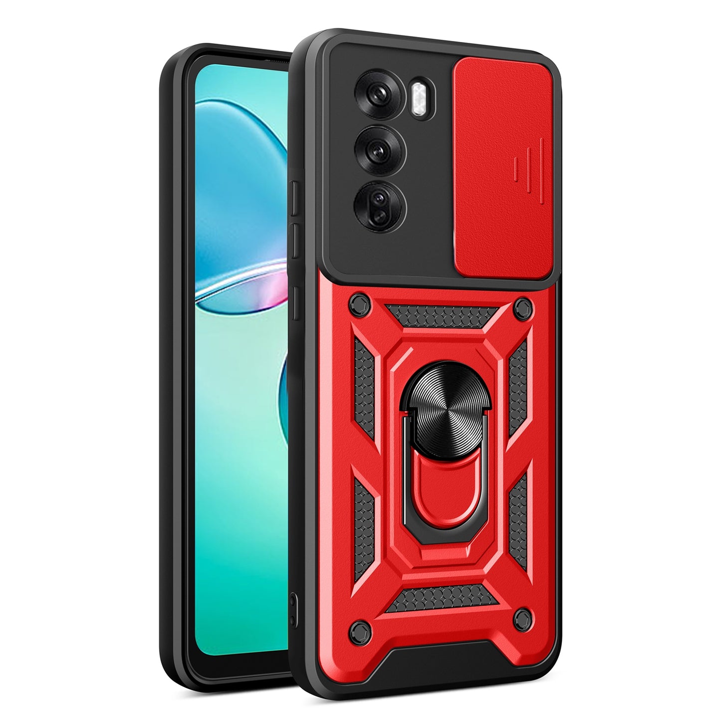 OPPO Reno12 Pro 5G Sliding Camera Cover Magnetic Ring Stand Shockproof TPU + PC Protective Phone Case
