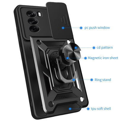 OPPO Reno12 Pro 5G Sliding Camera Cover Magnetic Ring Stand Shockproof TPU + PC Protective Phone Case