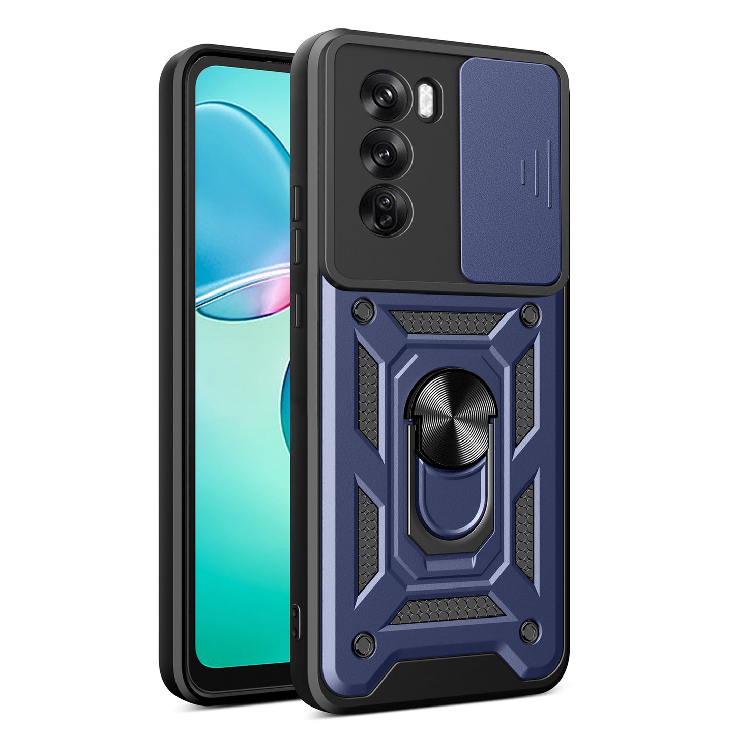 OPPO Reno12 Pro 5G Sliding Camera Cover Magnetic Ring Stand Shockproof TPU + PC Protective Phone Case
