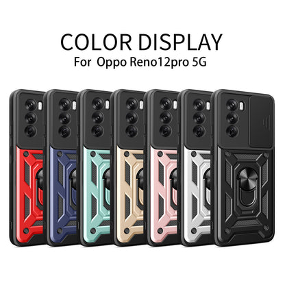 OPPO Reno12 Pro 5G Sliding Camera Cover Magnetic Ring Stand Shockproof TPU + PC Protective Phone Case
