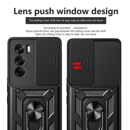 OPPO Reno12 Pro 5G Sliding Camera Cover Magnetic Ring Stand Shockproof TPU + PC Protective Phone Case