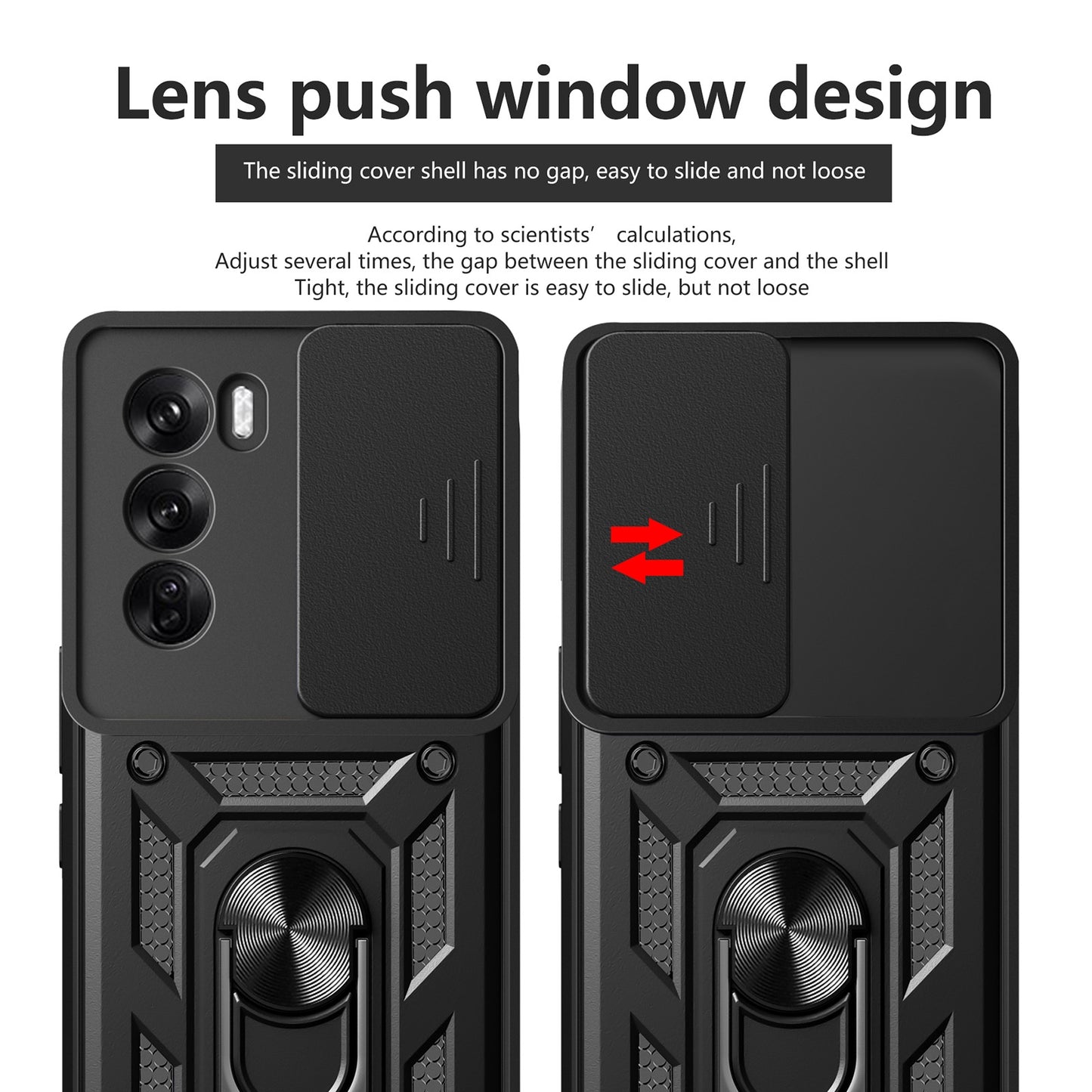 OPPO Reno12 Pro 5G Sliding Camera Cover Magnetic Ring Stand Shockproof TPU + PC Protective Phone Case