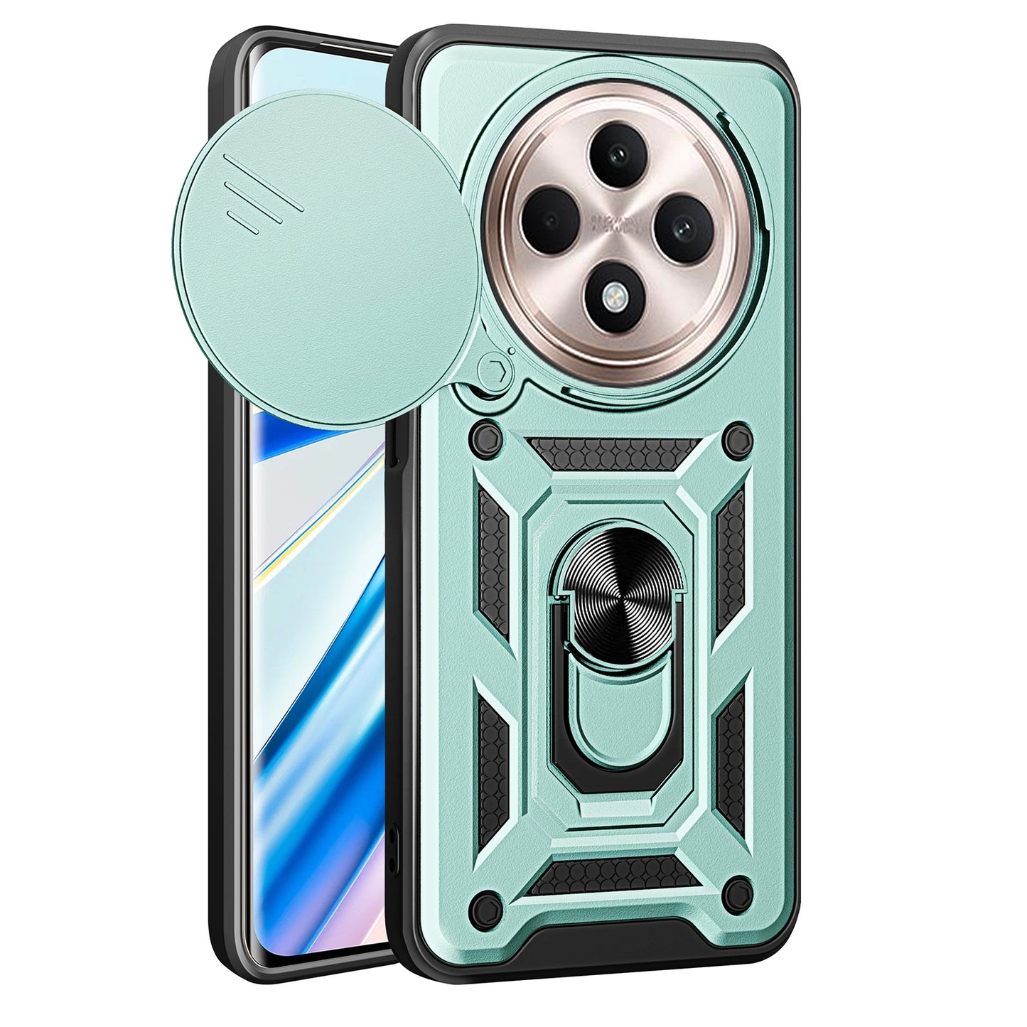 OPPO Reno12 F 5G Sliding Camera Cover Magnetic Ring Stand Shockproof TPU + PC Protective Phone Case