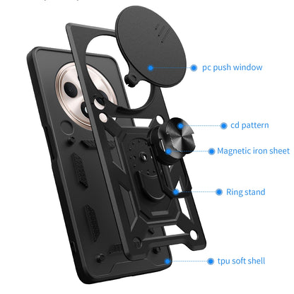OPPO Reno12 F 5G Sliding Camera Cover Magnetic Ring Stand Shockproof TPU + PC Protective Phone Case