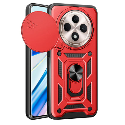 OPPO Reno12 F 5G Sliding Camera Cover Magnetic Ring Stand Shockproof TPU + PC Protective Phone Case
