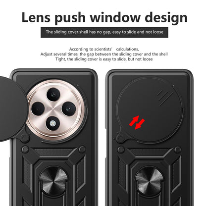 OPPO Reno12 F 5G Sliding Camera Cover Magnetic Ring Stand Shockproof TPU + PC Protective Phone Case