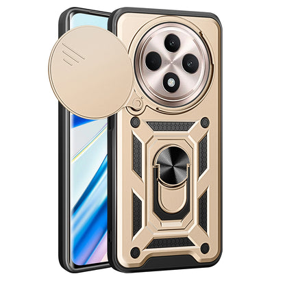 OPPO Reno12 F 5G Sliding Camera Cover Magnetic Ring Stand Shockproof TPU + PC Protective Phone Case