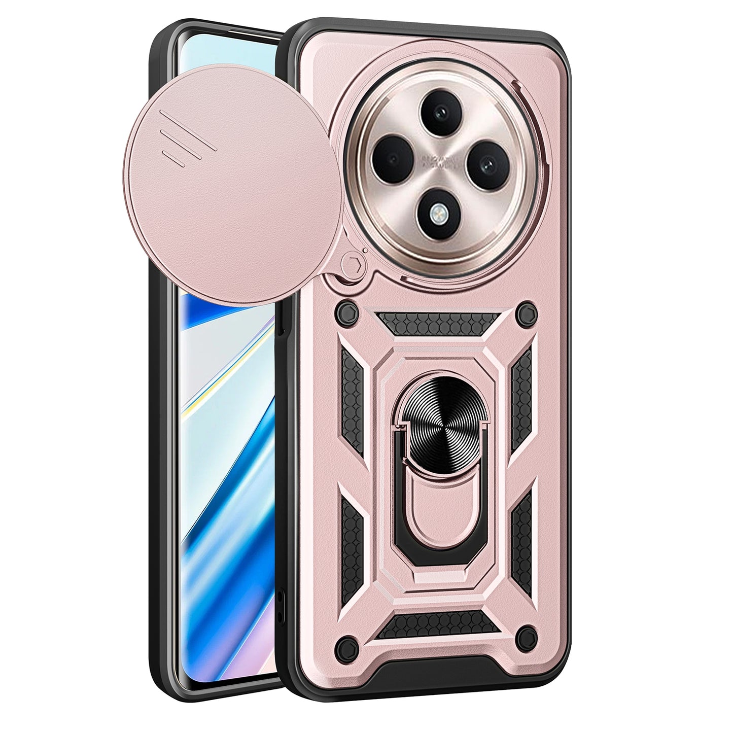 OPPO Reno12 F 5G Sliding Camera Cover Magnetic Ring Stand Shockproof TPU + PC Protective Phone Case