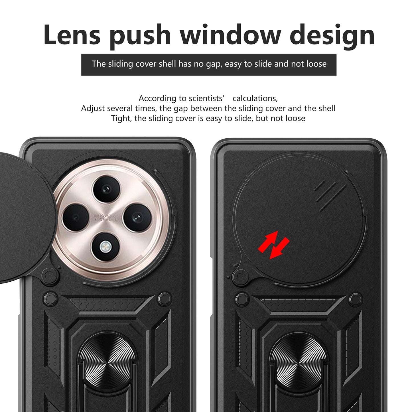 OPPO Reno12 F 5G Sliding Camera Cover Magnetic Ring Stand Shockproof TPU + PC Protective Phone Case