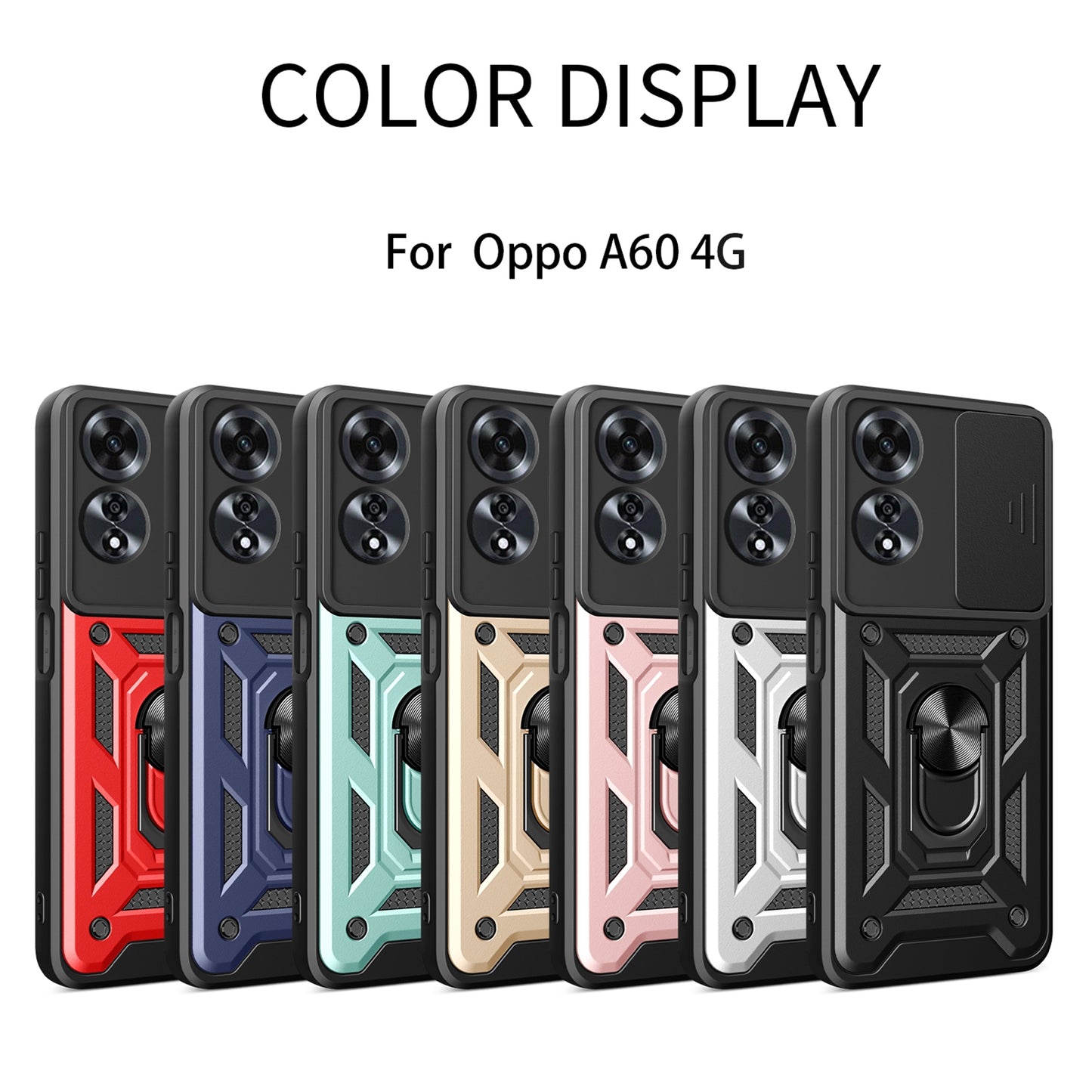 OPPO A60 4G Sliding Camera Cover Magnetic Ring Stand Shockproof TPU + PC Protective Phone Case