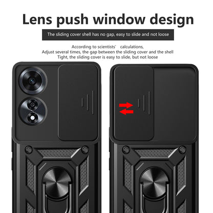 OPPO A60 4G Sliding Camera Cover Magnetic Ring Stand Shockproof TPU + PC Protective Phone Case