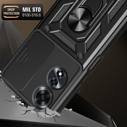 OPPO A60 4G Sliding Camera Cover Magnetic Ring Stand Shockproof TPU + PC Protective Phone Case