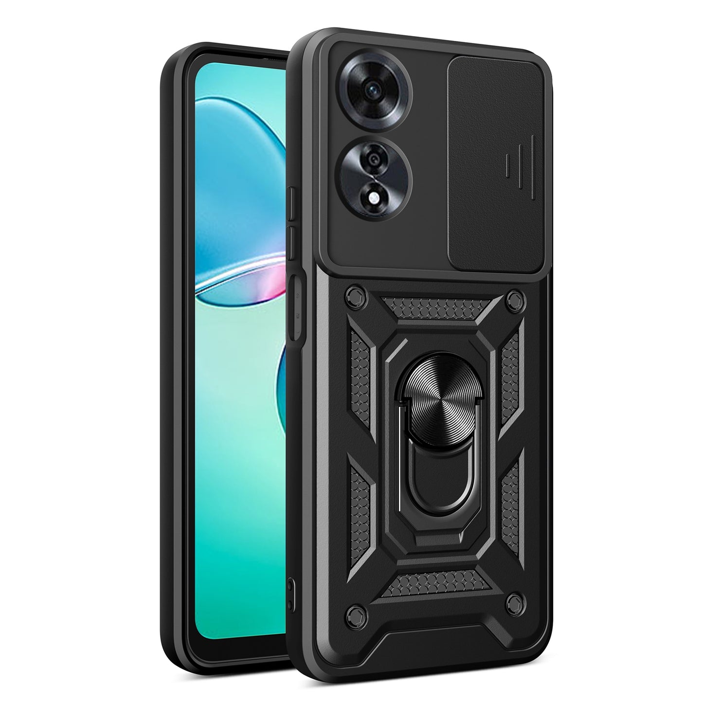 OPPO A60 4G Sliding Camera Cover Magnetic Ring Stand Shockproof TPU + PC Protective Phone Case
