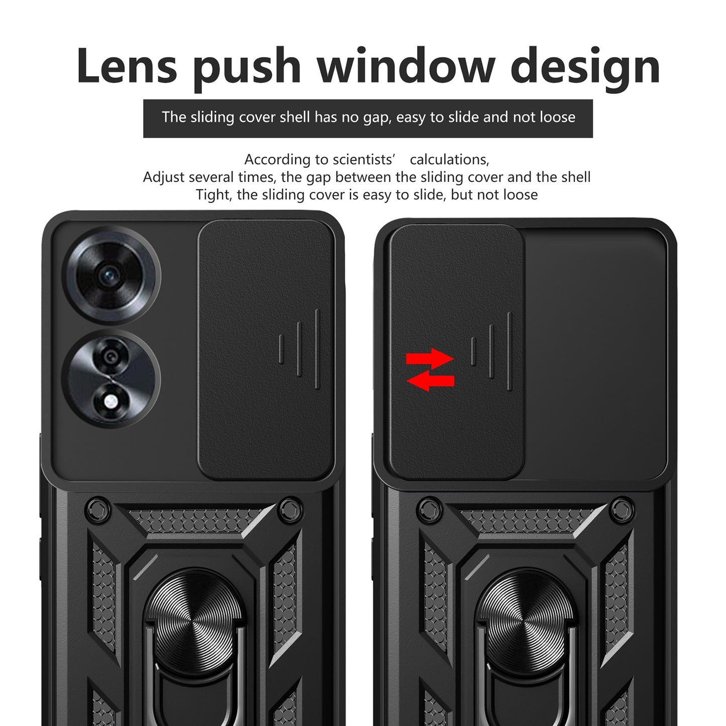 OPPO A60 4G Sliding Camera Cover Magnetic Ring Stand Shockproof TPU + PC Protective Phone Case