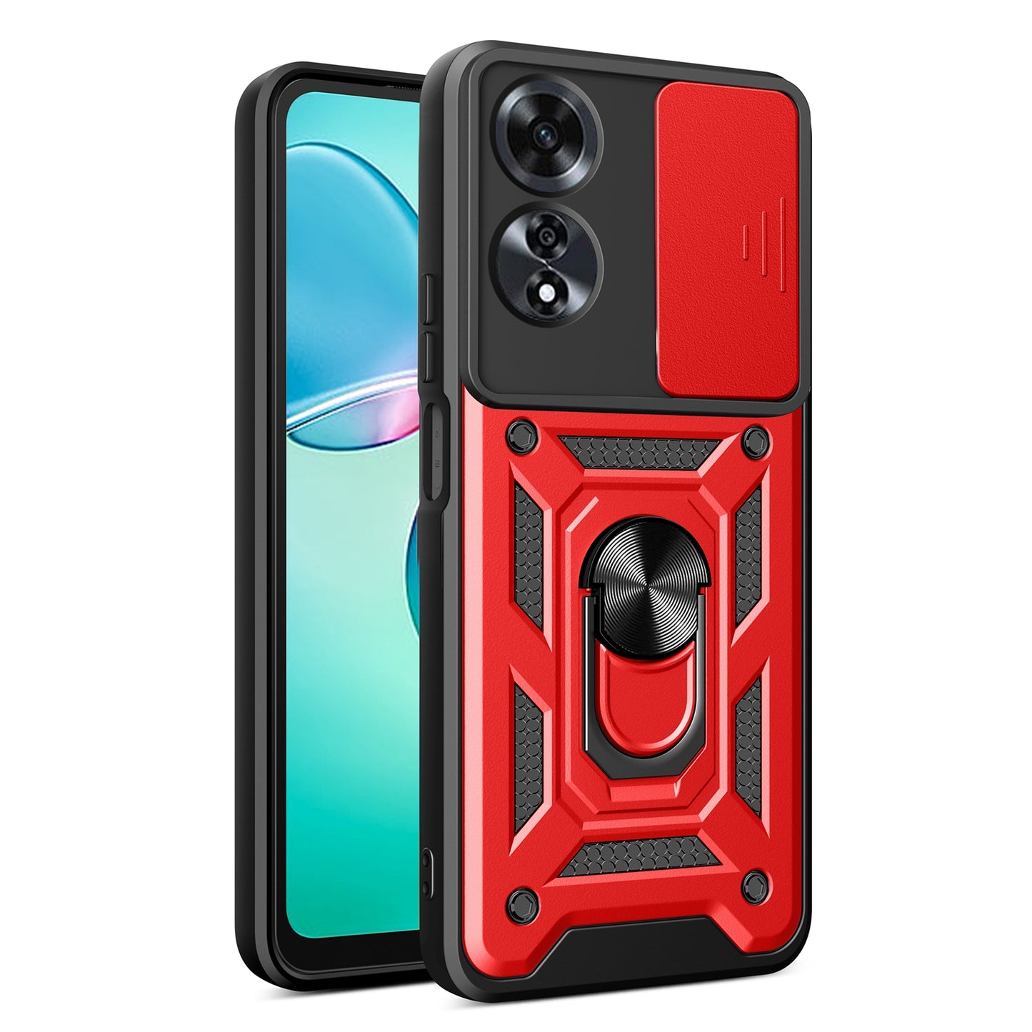 OPPO A60 4G Sliding Camera Cover Magnetic Ring Stand Shockproof TPU + PC Protective Phone Case