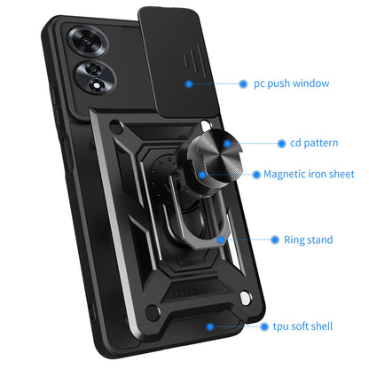 OPPO A60 4G Sliding Camera Cover Magnetic Ring Stand Shockproof TPU + PC Protective Phone Case