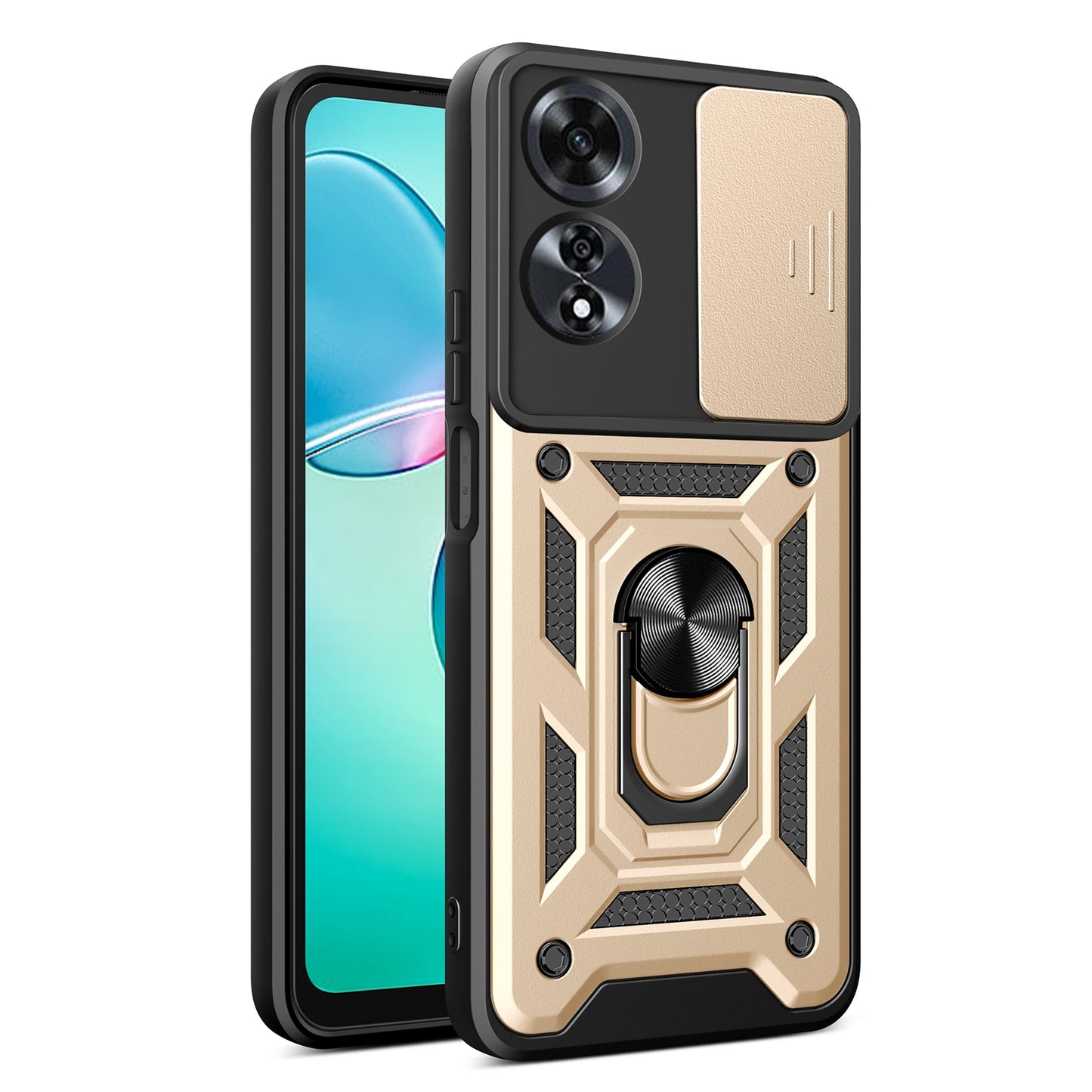 OPPO A60 4G Sliding Camera Cover Magnetic Ring Stand Shockproof TPU + PC Protective Phone Case