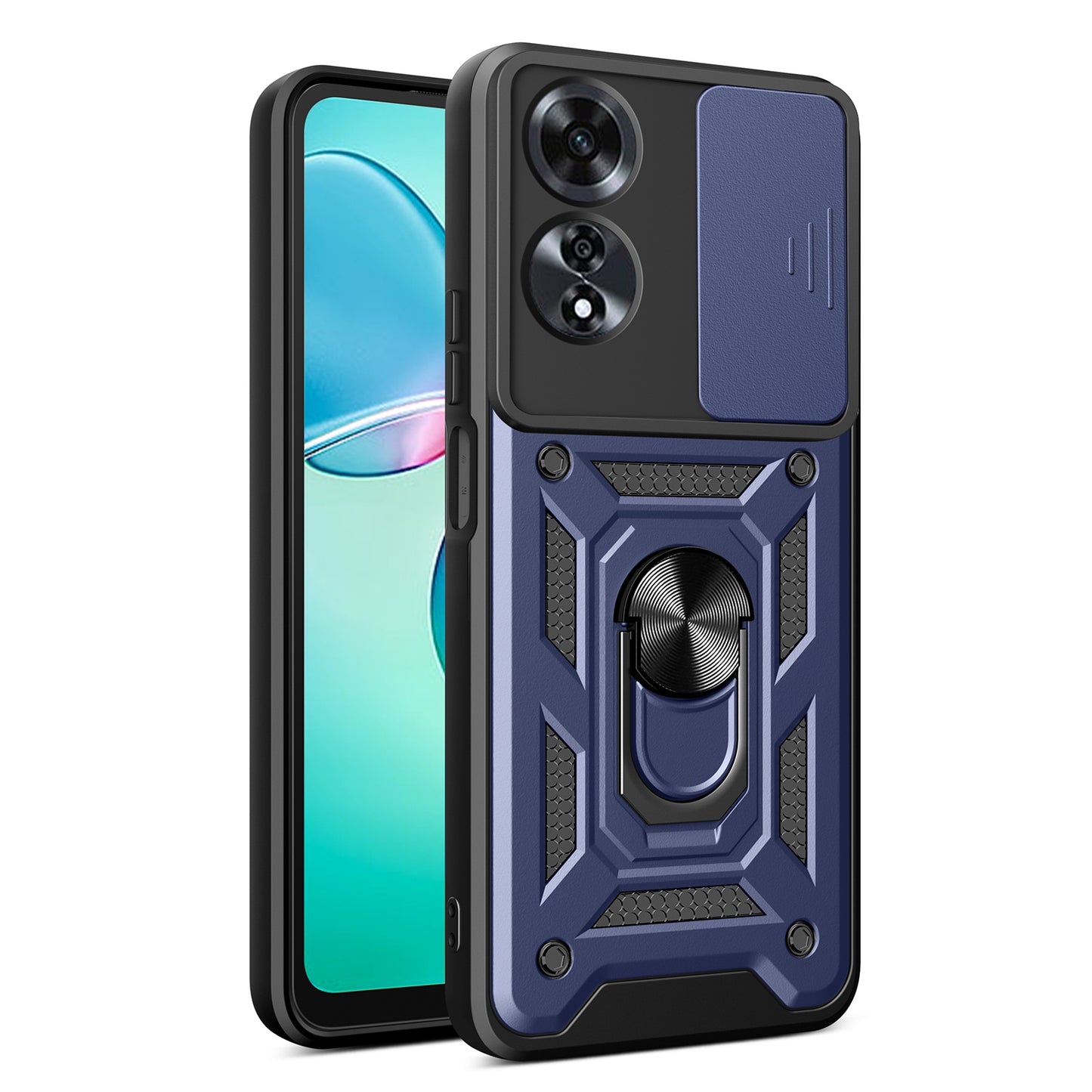 OPPO A60 4G Sliding Camera Cover Magnetic Ring Stand Shockproof TPU + PC Protective Phone Case