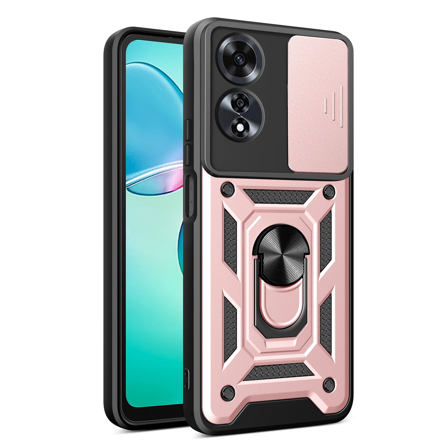 OPPO A60 4G Sliding Camera Cover Magnetic Ring Stand Shockproof TPU + PC Protective Phone Case