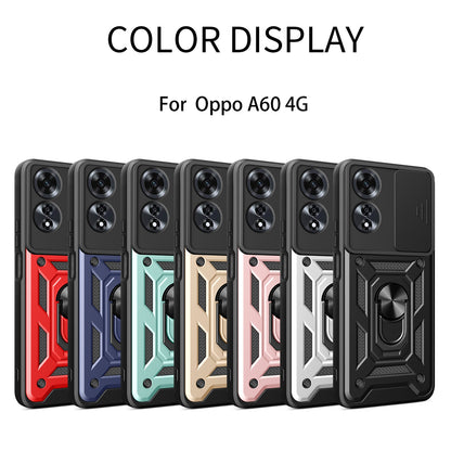 OPPO A60 4G Sliding Camera Cover Magnetic Ring Stand Shockproof TPU + PC Protective Phone Case