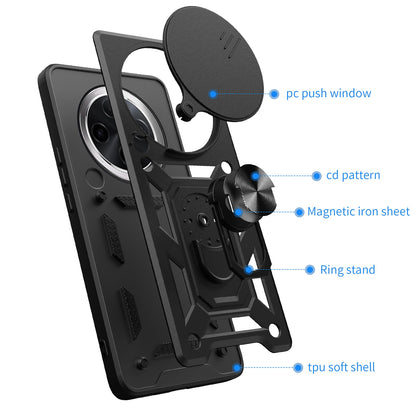 OPPO F27 Pro Sliding Camera Cover Magnetic Ring Stand Shockproof TPU + PC Protective Phone Case
