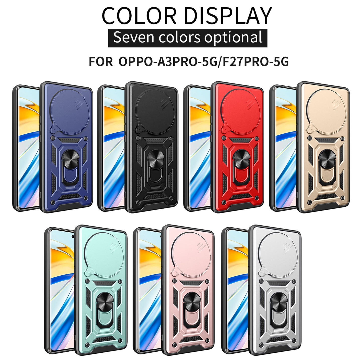 OPPO F27 Pro+ Sliding Camera Cover Magnetic Ring Stand Shockproof TPU + PC Protective Phone Case