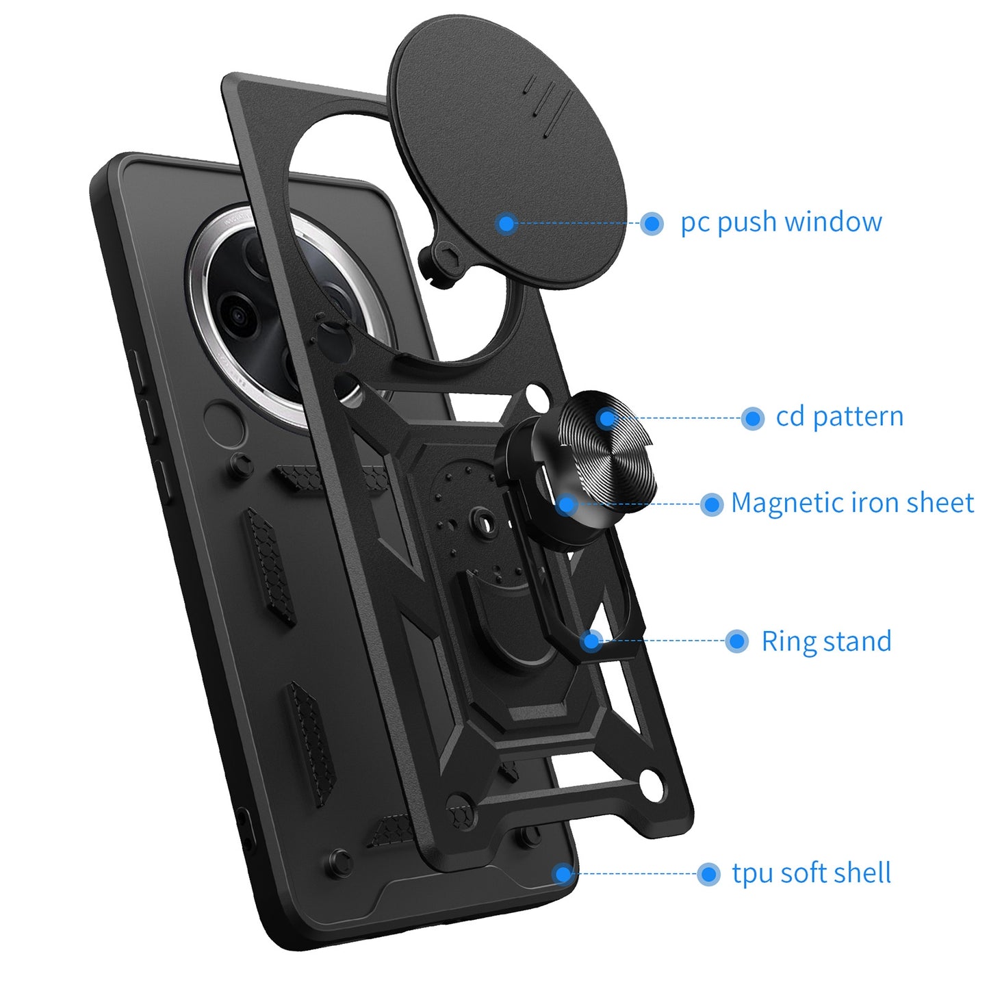 OPPO F27 Pro Sliding Camera Cover Magnetic Ring Stand Shockproof TPU + PC Protective Phone Case