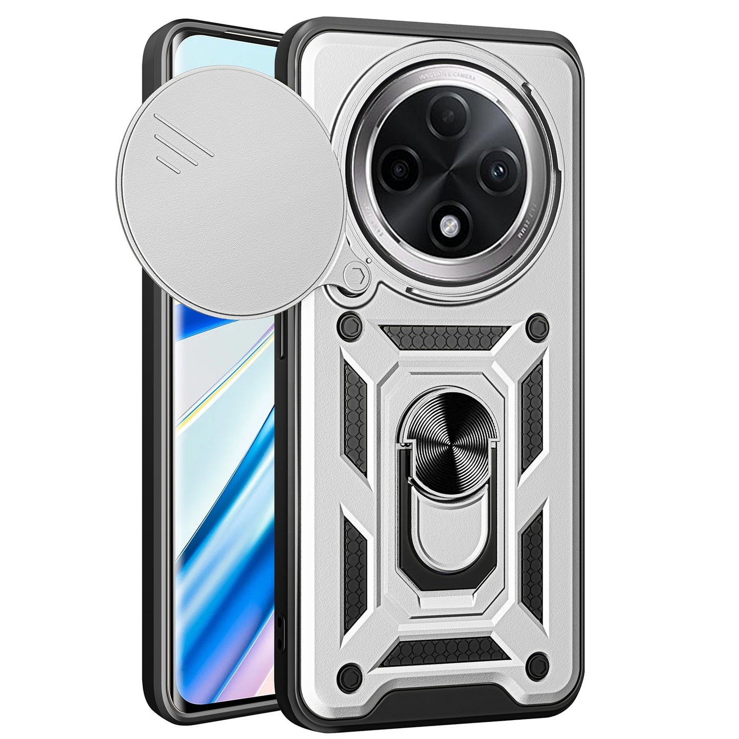 OPPO F27 Pro+ Sliding Camera Cover Magnetic Ring Stand Shockproof TPU + PC Protective Phone Case
