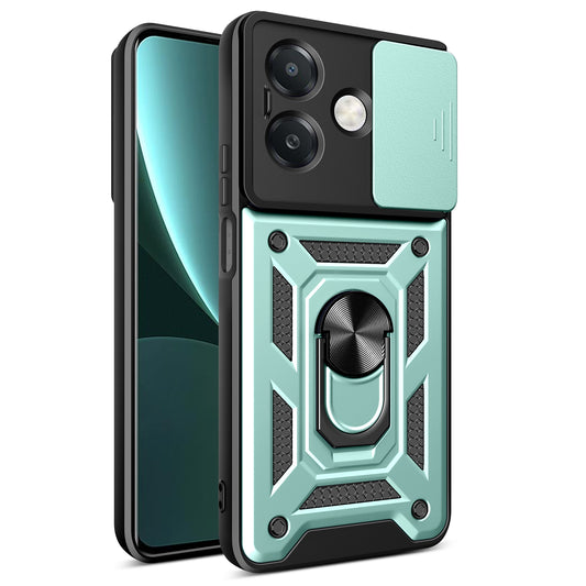 OPPO A3x 5G India Sliding Camera Cover Magnetic Ring Stand Shockproof TPU + PC Protective Phone Case