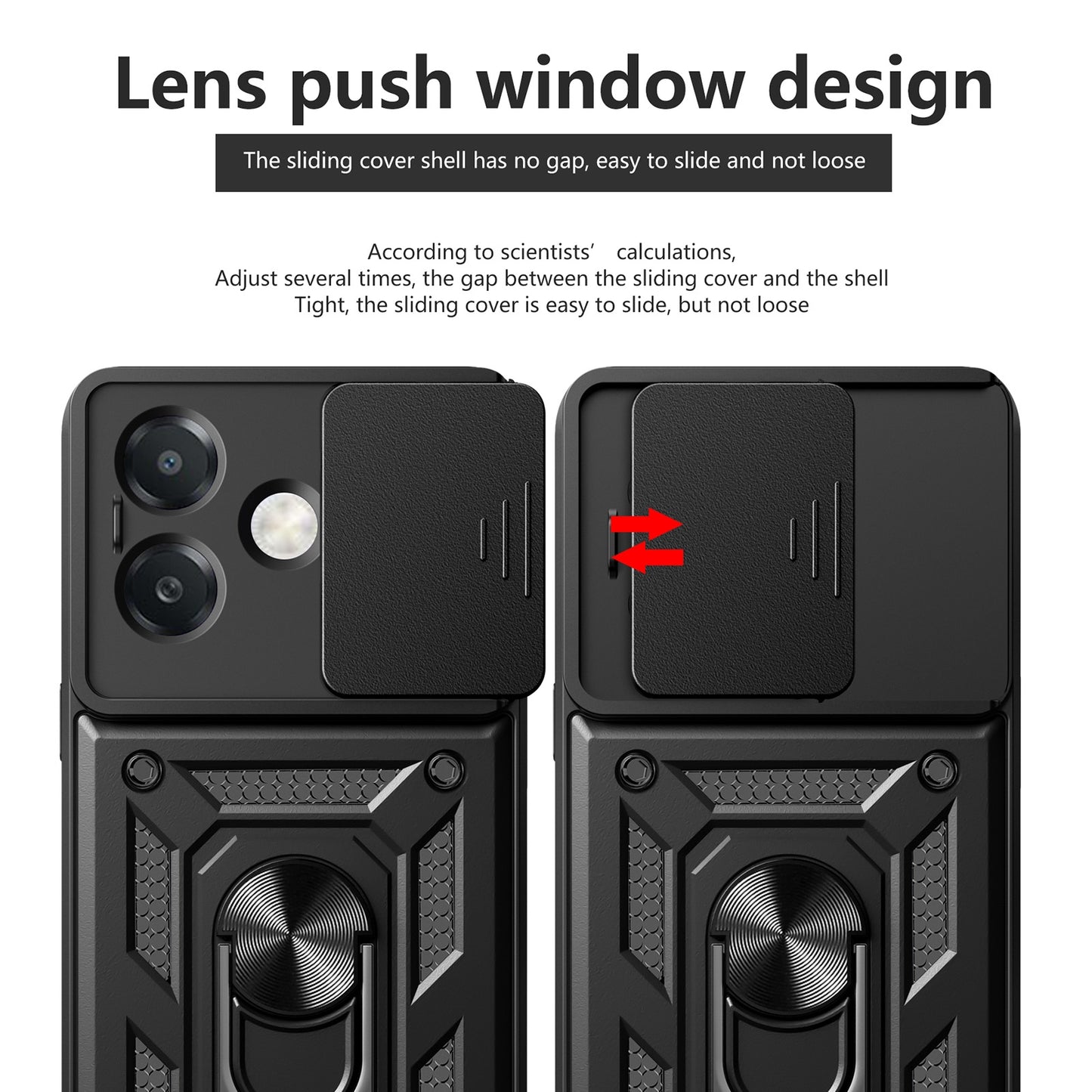 OPPO A3x 4G Sliding Camera Cover Magnetic Ring Stand Shockproof TPU + PC Protective Phone Case
