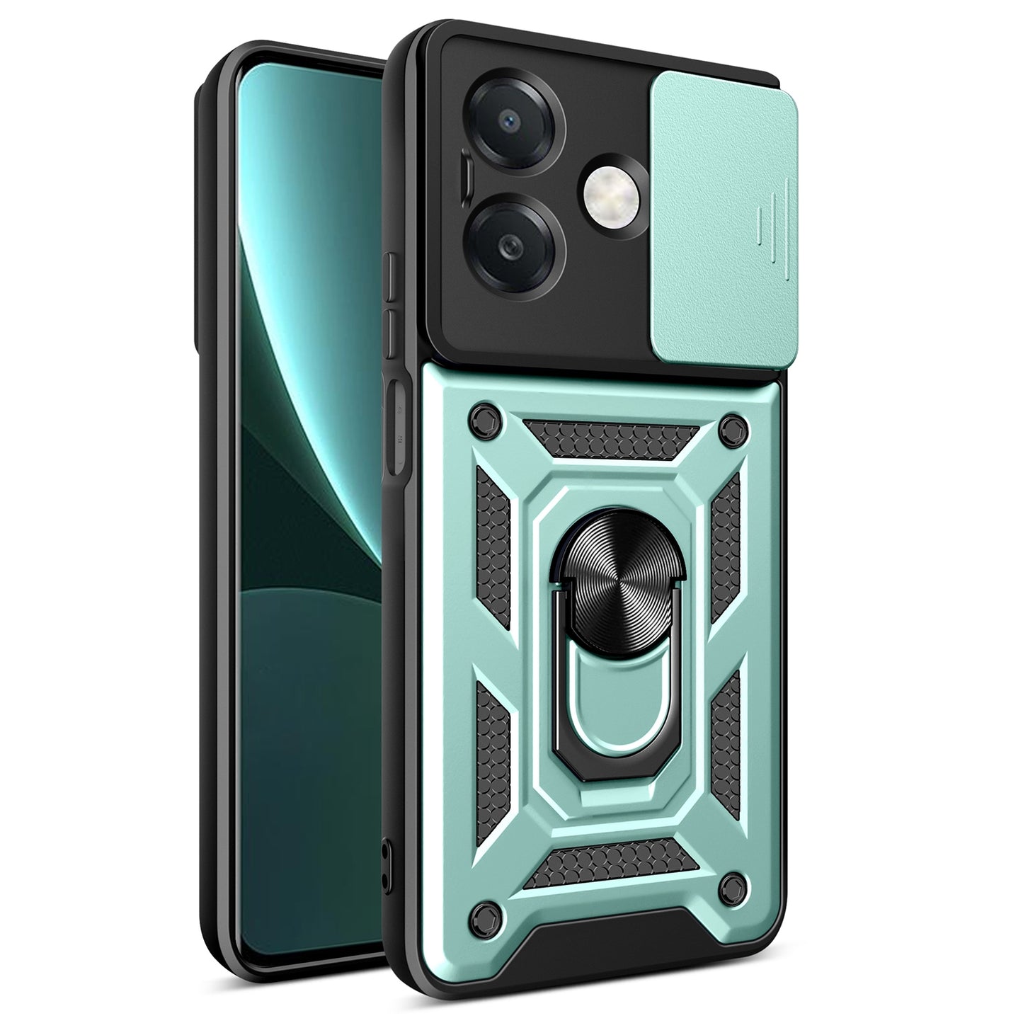 OPPO A3x 4G Sliding Camera Cover Magnetic Ring Stand Shockproof TPU + PC Protective Phone Case