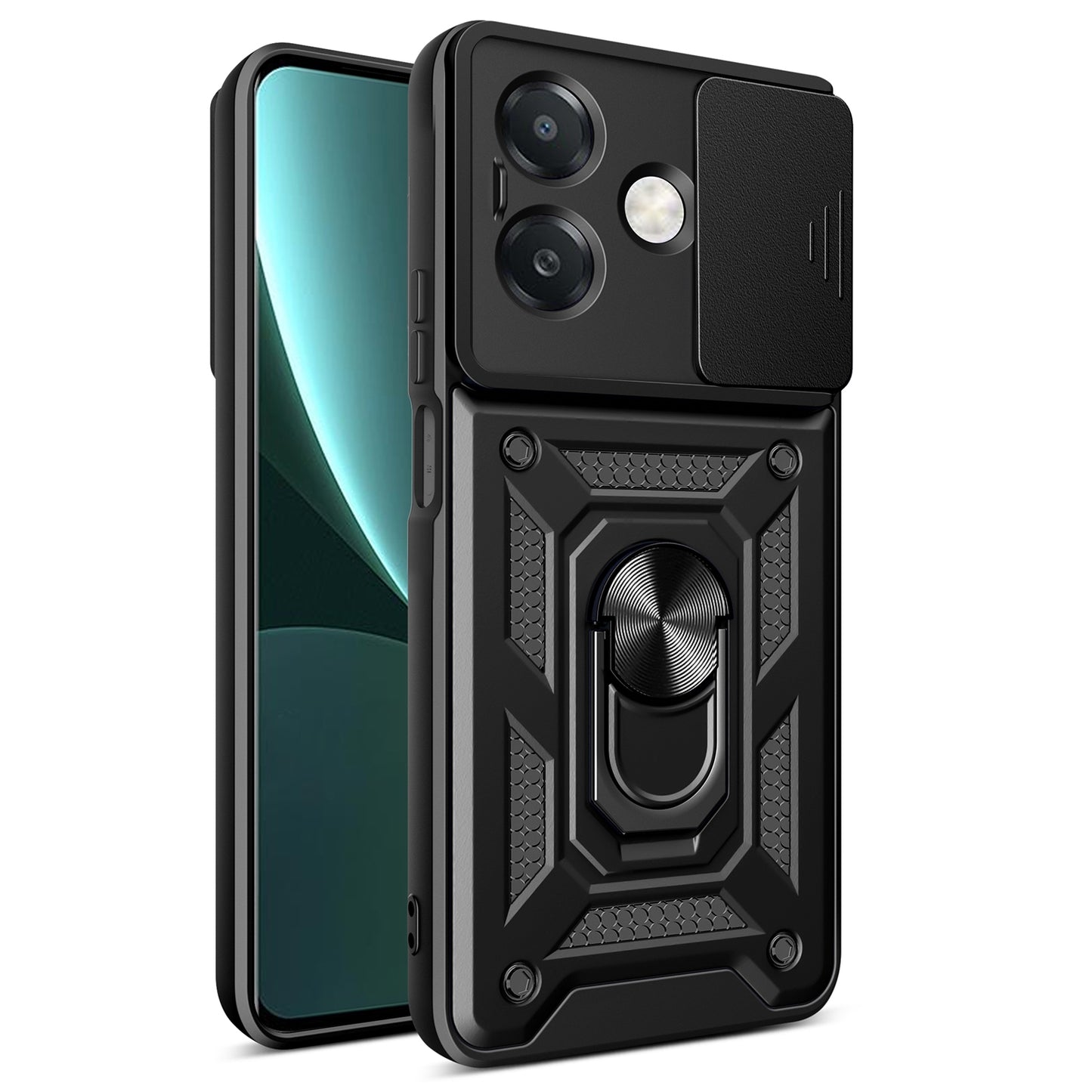 OPPO A3x 4G Sliding Camera Cover Magnetic Ring Stand Shockproof TPU + PC Protective Phone Case