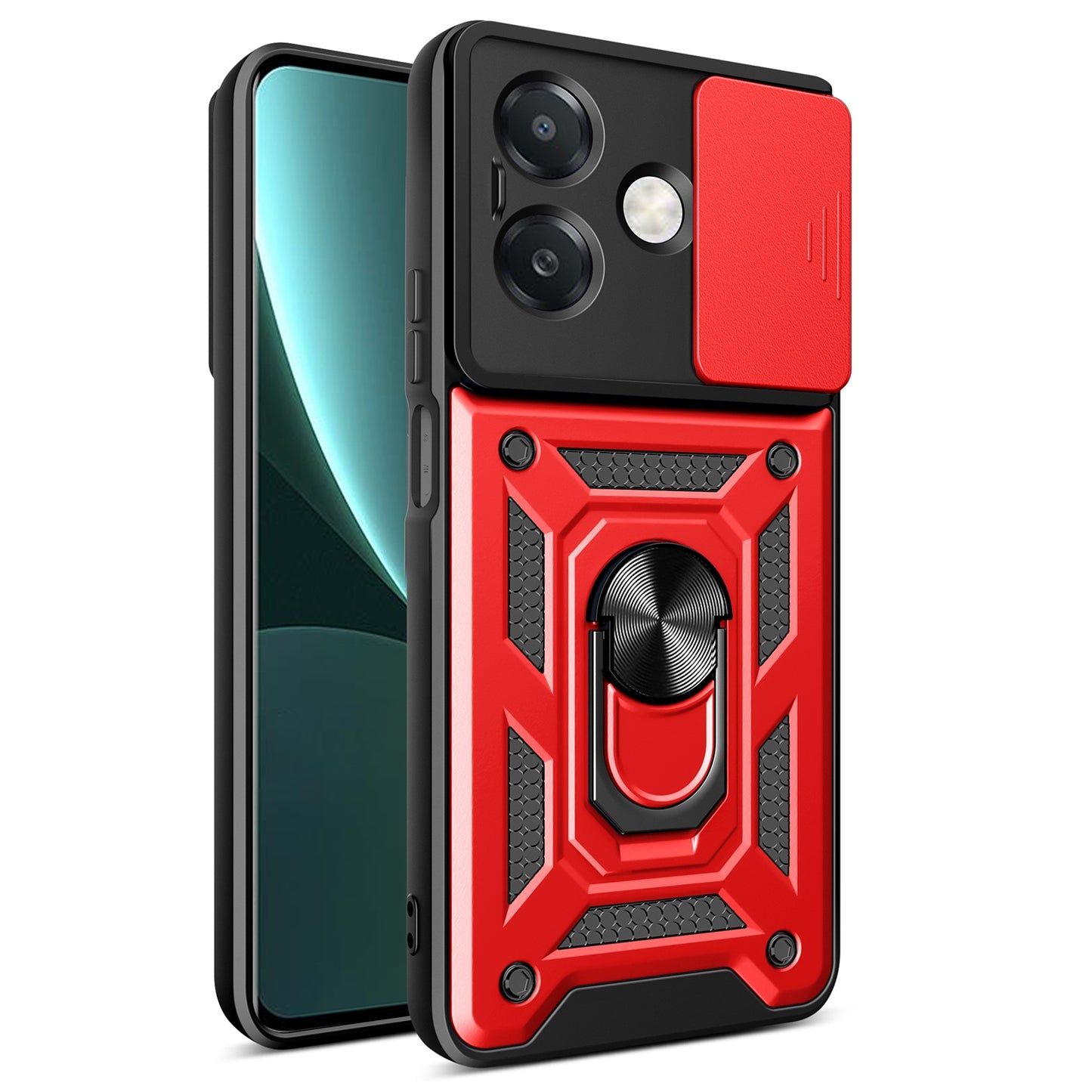 OPPO A3x 5G India Sliding Camera Cover Magnetic Ring Stand Shockproof TPU + PC Protective Phone Case