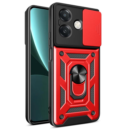 OPPO A3x 5G India Sliding Camera Cover Magnetic Ring Stand Shockproof TPU + PC Protective Phone Case