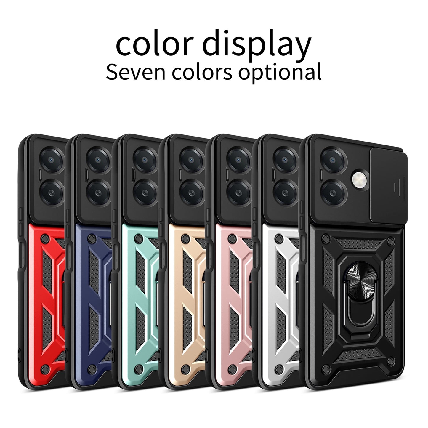 OPPO A3x 4G Sliding Camera Cover Magnetic Ring Stand Shockproof TPU + PC Protective Phone Case