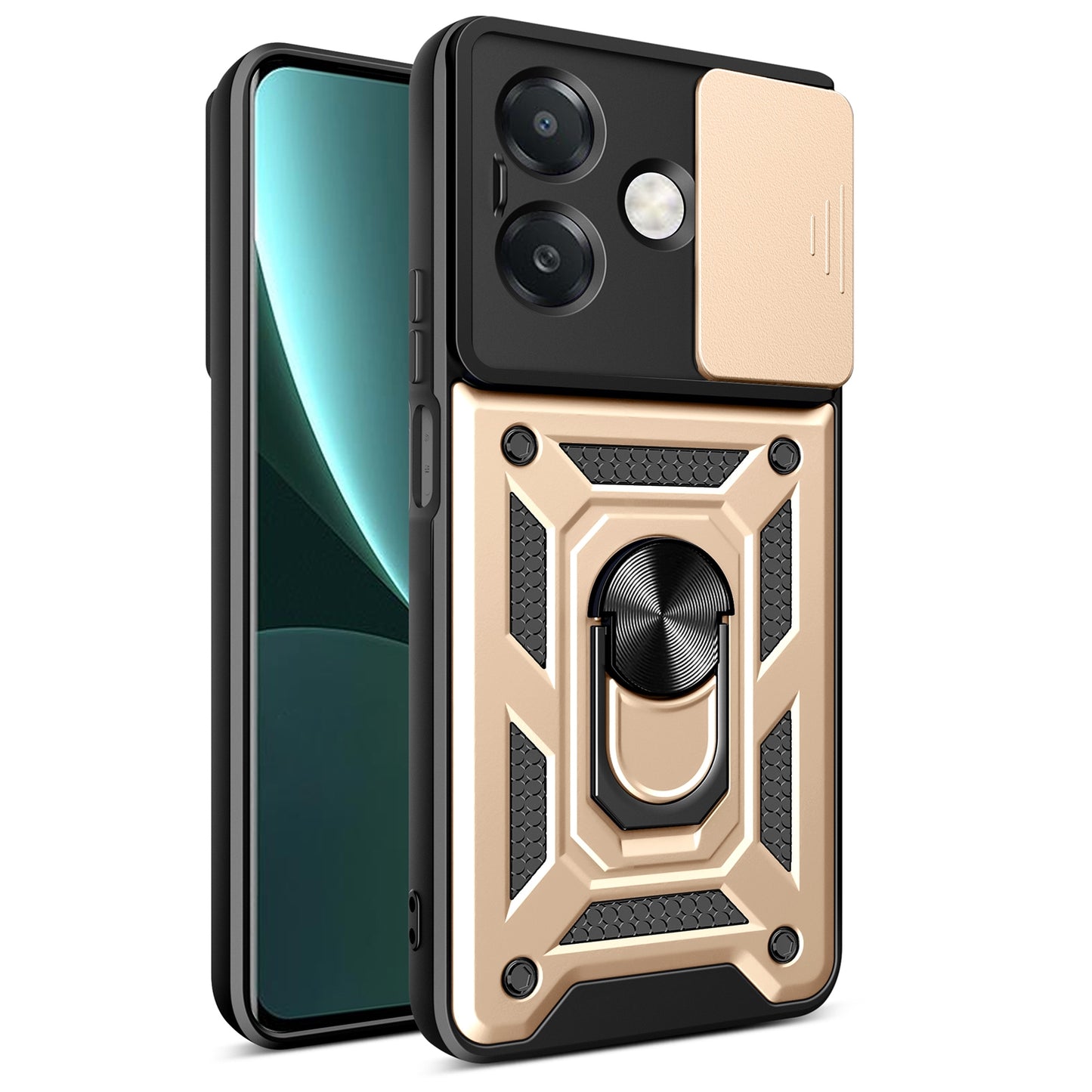 OPPO A3x 4G Sliding Camera Cover Magnetic Ring Stand Shockproof TPU + PC Protective Phone Case