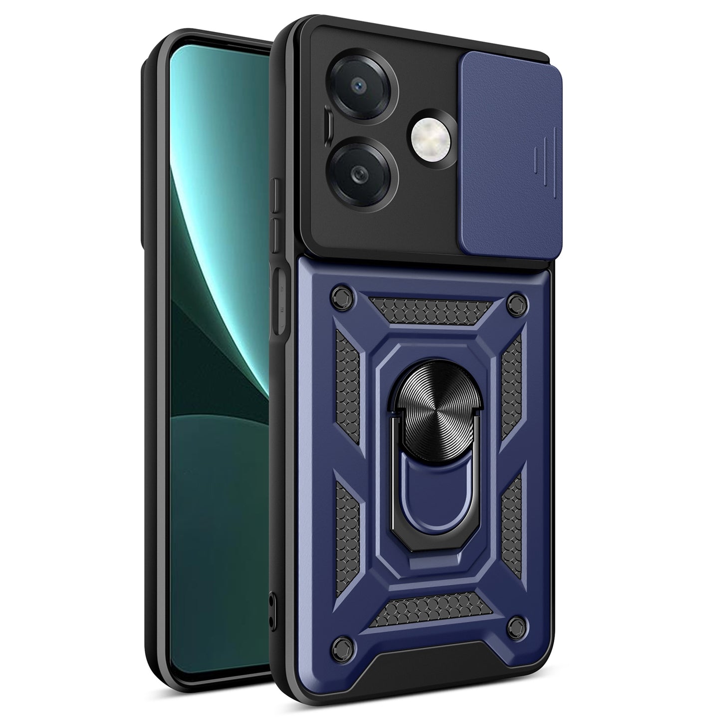 OPPO A3x 5G India Sliding Camera Cover Magnetic Ring Stand Shockproof TPU + PC Protective Phone Case