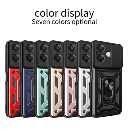 OPPO A3x 4G Sliding Camera Cover Magnetic Ring Stand Shockproof TPU + PC Protective Phone Case