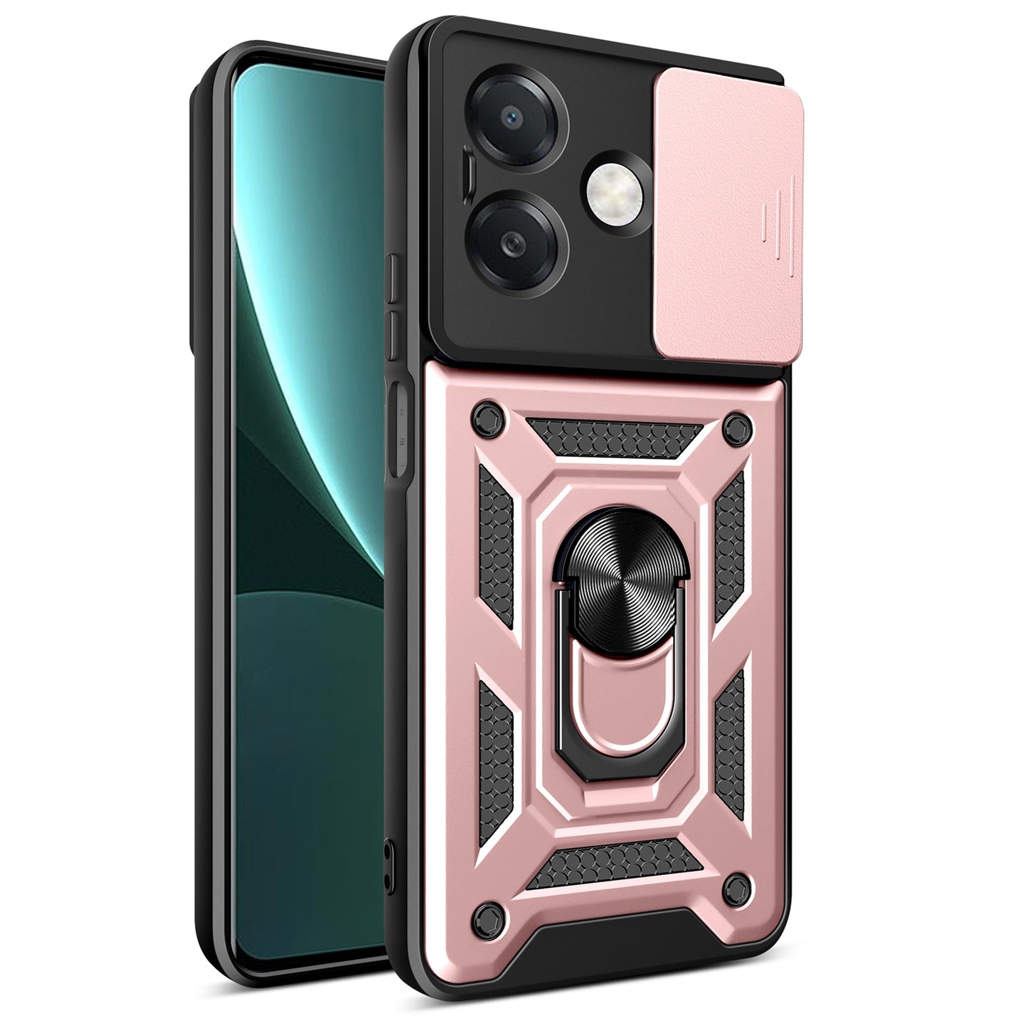 OPPO A3x 4G Sliding Camera Cover Magnetic Ring Stand Shockproof TPU + PC Protective Phone Case