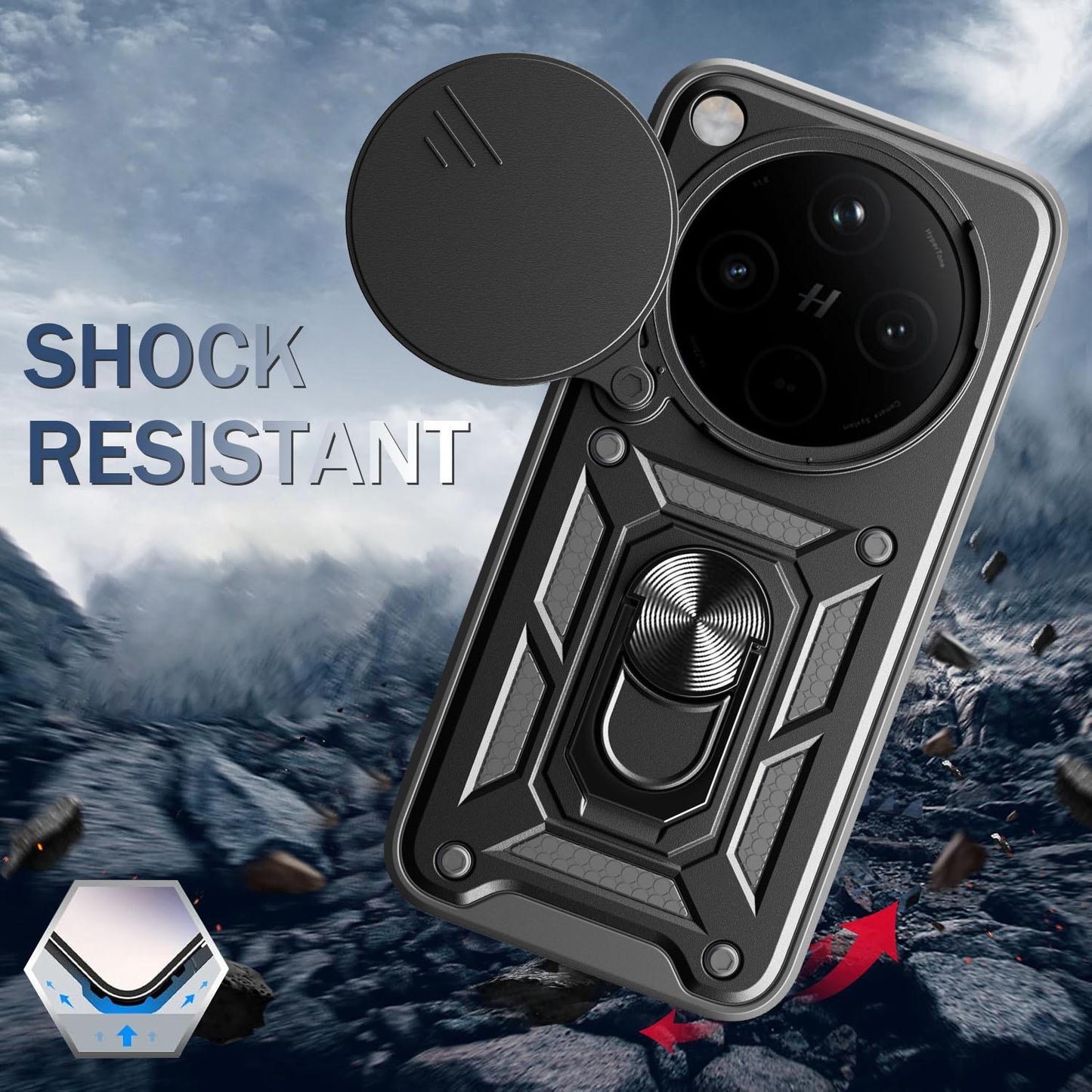 OPPO Find X8 Pro Sliding Camera Cover Magnetic Ring Stand Shockproof TPU + PC Protective Phone Case