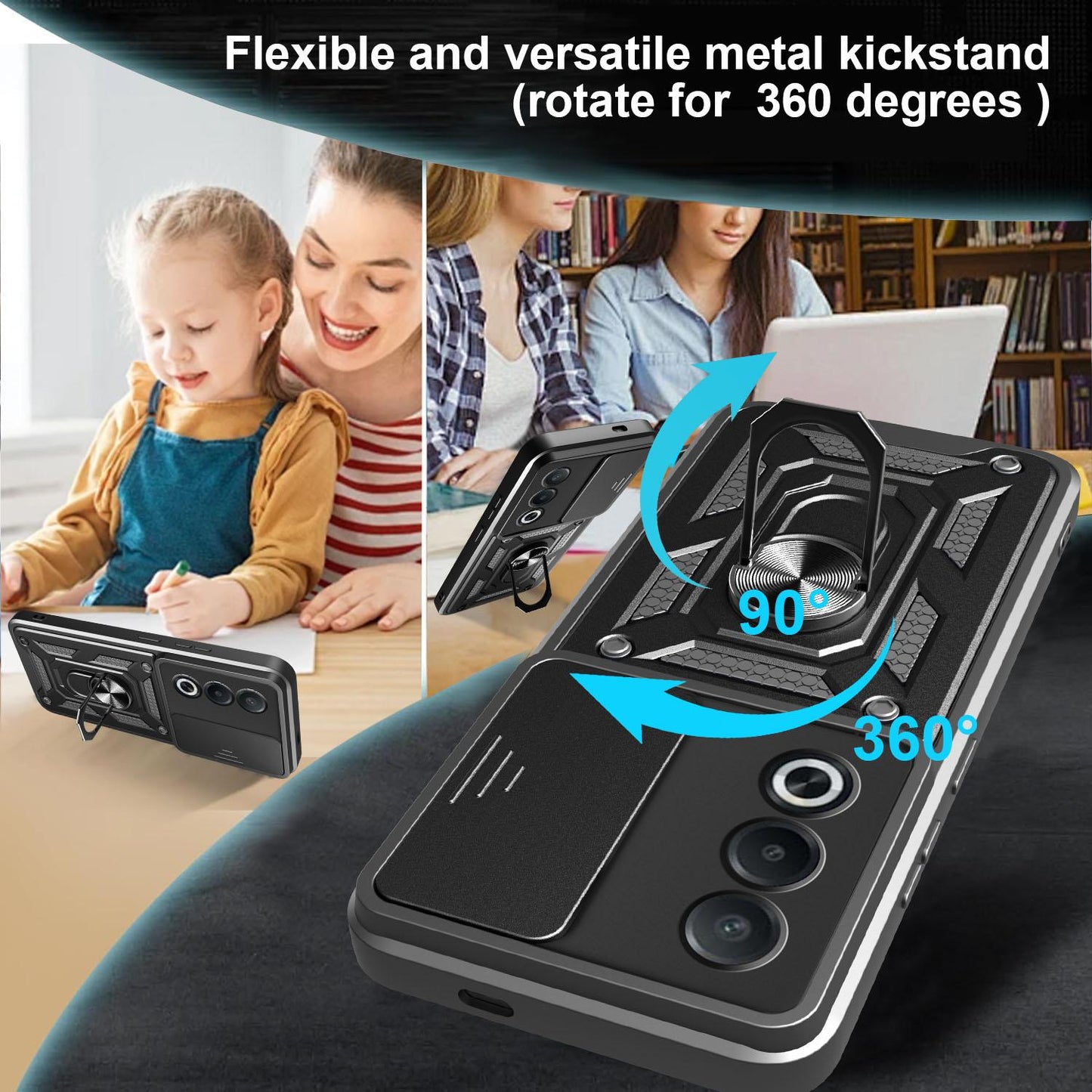 OPPO A3 Pro 5G Sliding Camera Cover Magnetic Ring Stand Shockproof TPU + PC Protective Phone Case